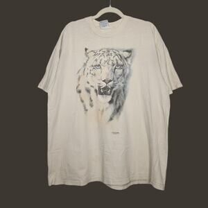 Vintage White Tiger Leopard Distressed Grunge Worn Thrashed Oversized XXL